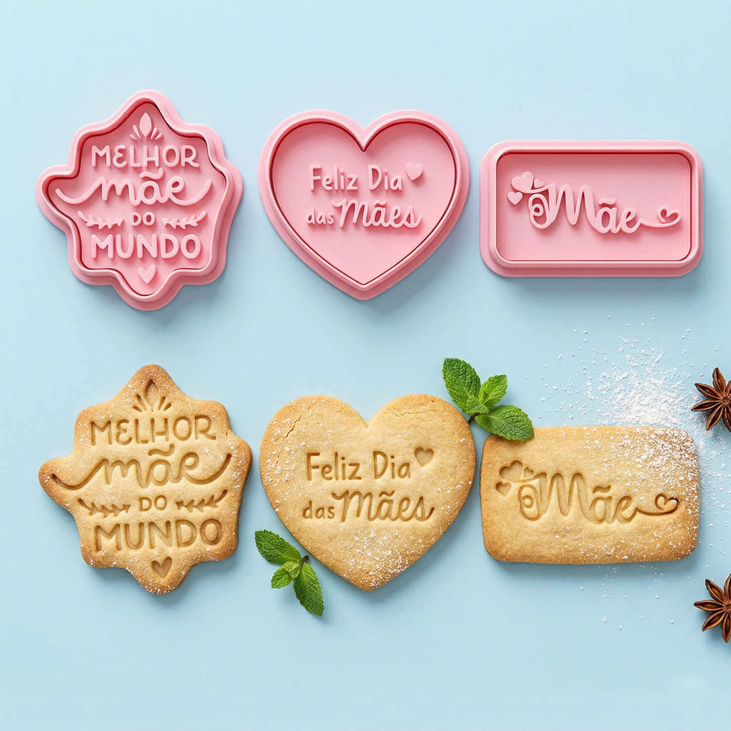 Kit 3 Carimbos Biscoitos Cortadores Especial Dia Das Mães