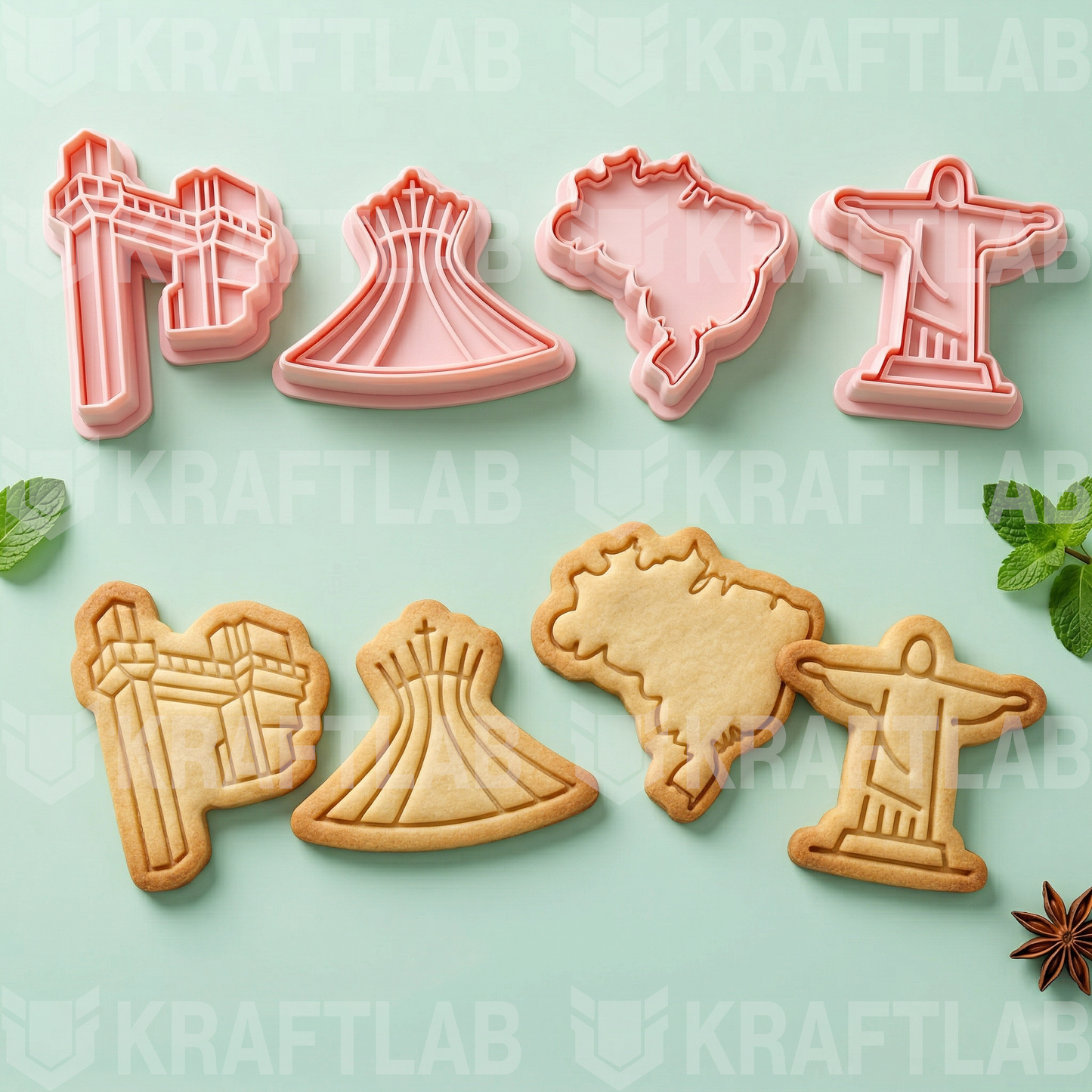 Kit 4 cortadores de Biscoito Brasil pontos turísticos