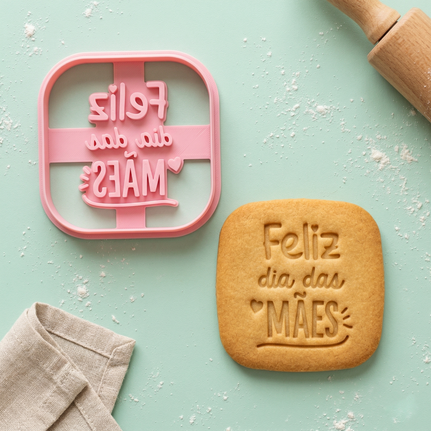 Kit 3 Carimbos Biscoitos Cortadores Especial Dia Das Mães